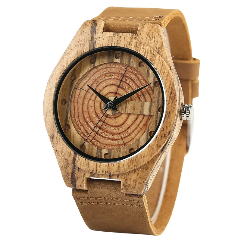 Hand Made Natural Retro Wooden Watches Table Double Wood Grain Circle