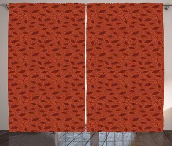 

Burnt Orange Curtains Leafage Pattern with Victorian Lace Design Inspired Flower Petals Living Room Bedroom Window Decor Pane