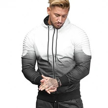 Autumn Men Hooded Running Jacket Printing Gradient Color Fitness Hoodies New Fashion 3d Zip Up Male Workout Gym Hooded Hoodies