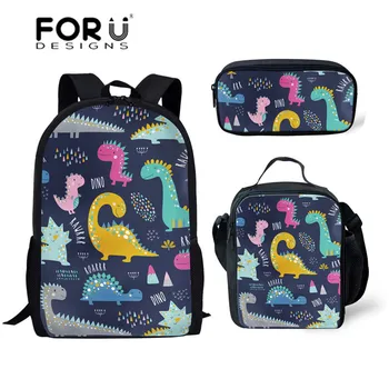 

FORUDESIGNS Cute Cartoon Dinosaur Printing School Bags for Kids 3pcs/set Primary School Backpack Children Shoulder Softback Boys