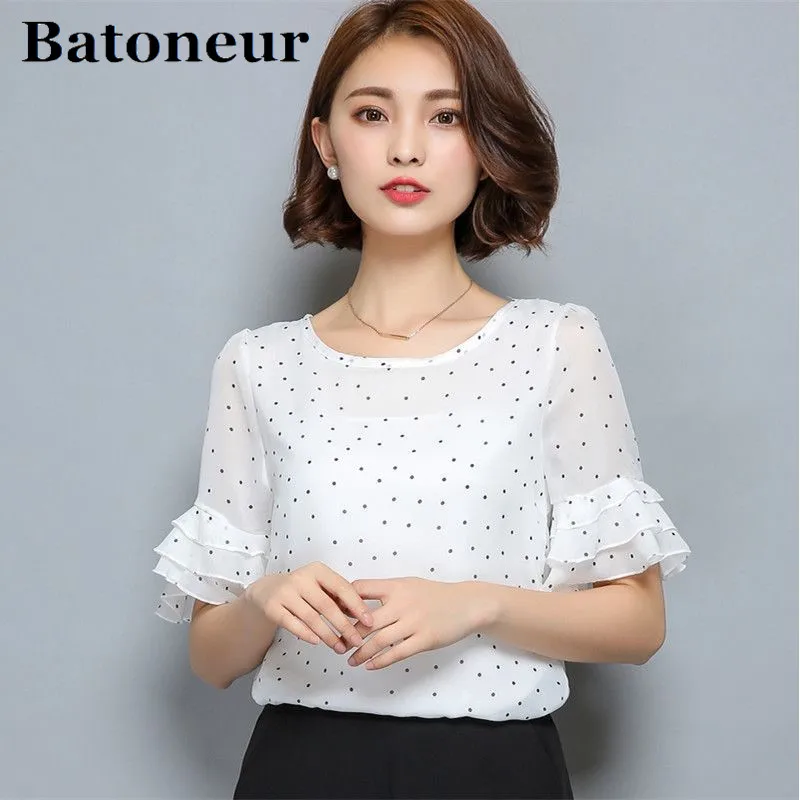 2018-Women-Short-Sleeve-Ciffon-Blouse-Fashion-Casual-Shirts-Loose-Tops-Polka-Dot-O-Neck-Chiffon (2)