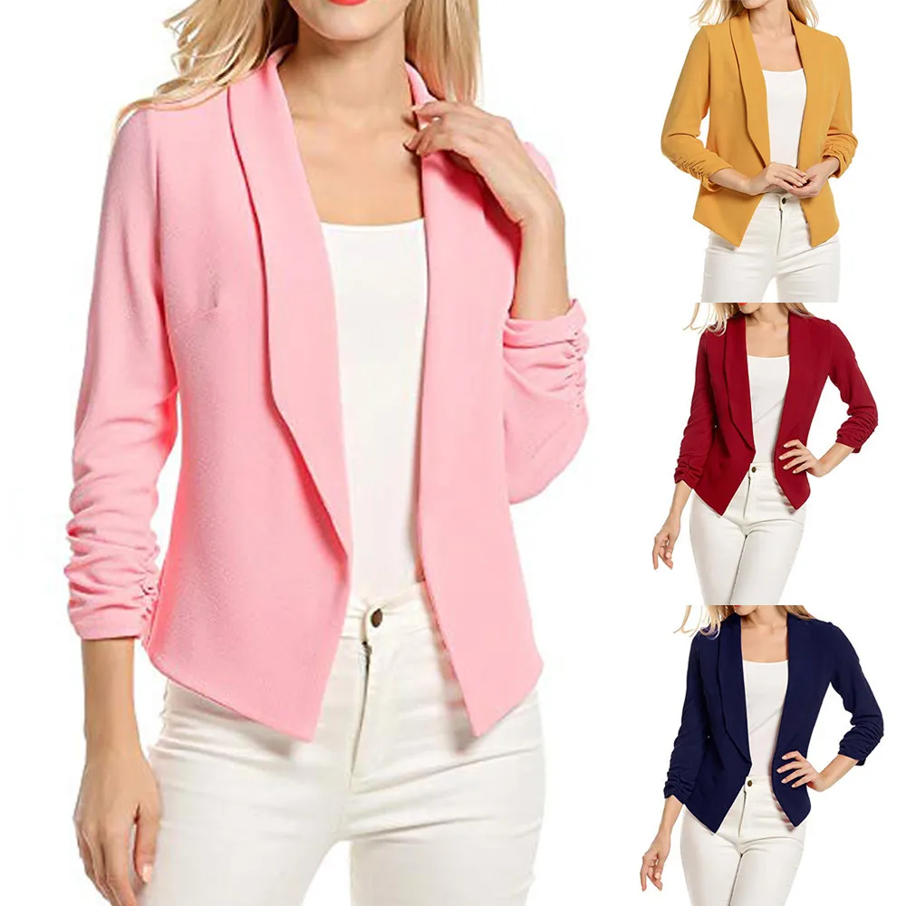 

Female Jacket Manteau Femme Hiver Women 3/4 Sleeve Blazer Open Front Short Cardigan Suit Jacket Work Office Coat W510