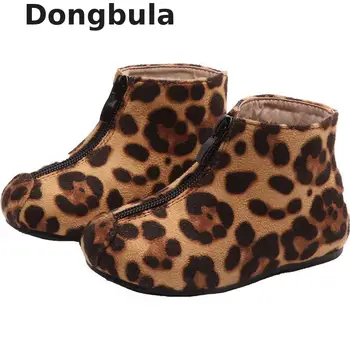

Girls Short Boots Children Winter Snow Boots Fashion Leopard Plus Velvet Warm Bare Boots Rubber Soft Bottom Non-slip Kids Shoes