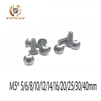 

100PCS M5*5/6/8/10/12/14/16/20/25/30/40mm 304 Stainless Steel round hexagon Screw mushroom hex socket button head screw