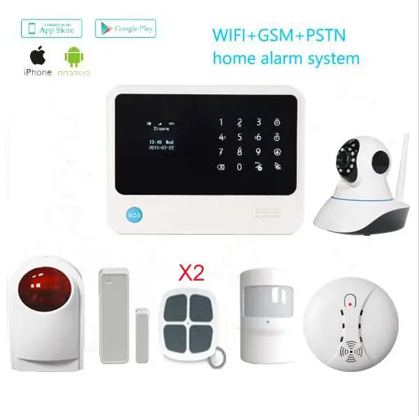 Новая версия GSM Wifi gprs sms домашняя охранная сигнализация работа с 2MP Wifi PTZ камеры беспроводной открытый сирена детектор газа