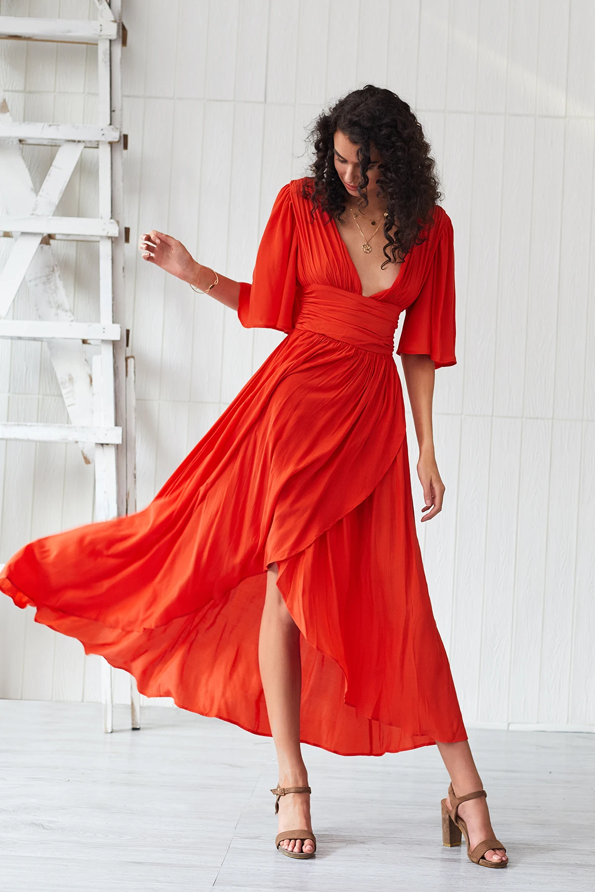 BOHO однотонное платье с глубоким v-образным вырезом весенне-летнее платье с высокой талией асимметричные платья