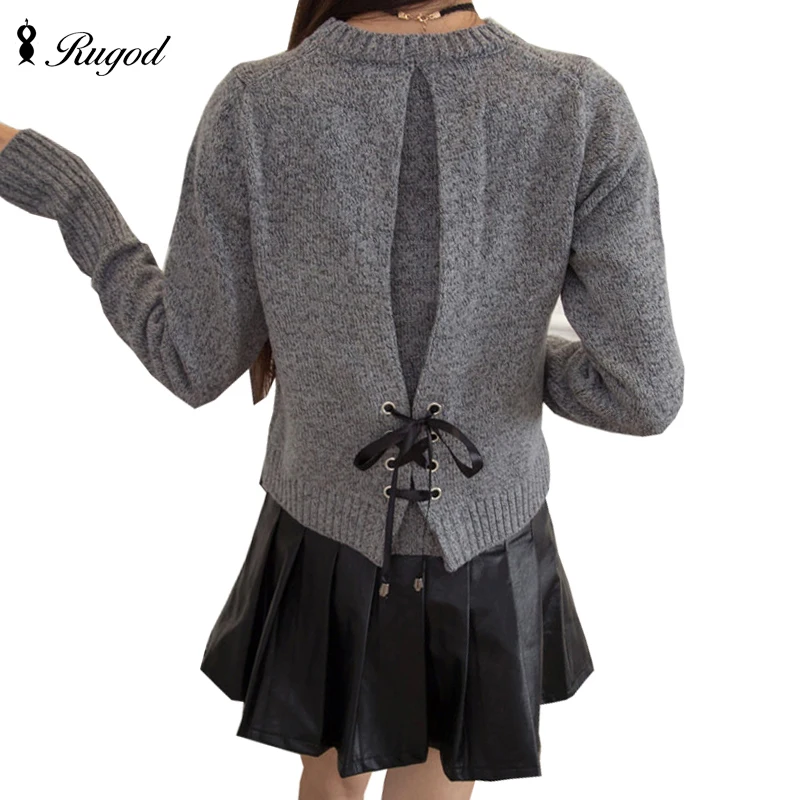 

Rugod Women Sweaters and Pullovers Bow Tie Lace Up Sweater Women 2018 Spring Sweater Tops Solid O-neck Long Sleeve Pull Femme