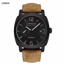 Mens Watches Top Brand Luxury Genuine Leather Quartz Sports Watch Men 2017 Army NOBDA 016B Military