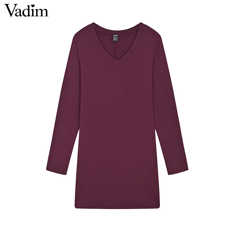 

Women V neck basic Long loose shirts casual brief t shirt long sleeve autumn winter thick tees cozy tops ZC049