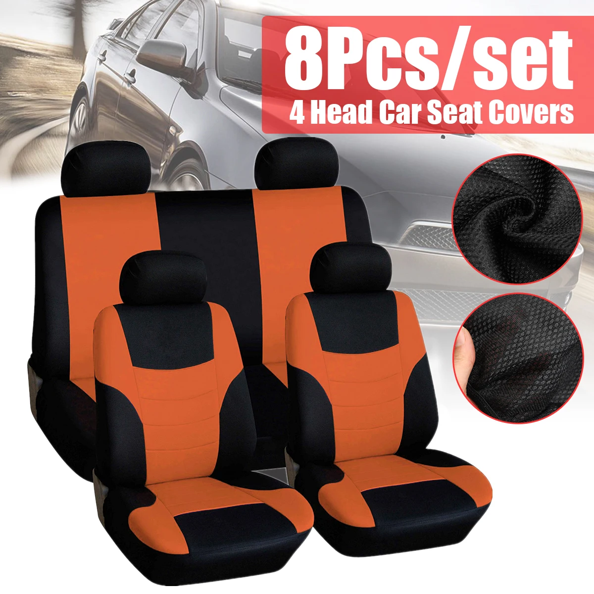 

8Pcs/Set Universal Auto Full Set Car Seat Covers Polyester Seat Covers Protection Cover Vehicle SeFront Rear 4 Heads 6-Color