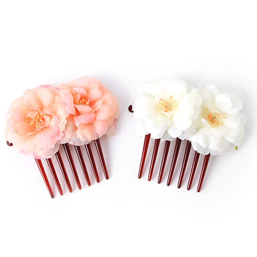 Double Silk Rose Flower Hair Combs Hair Clip for Wedding Bridal Party