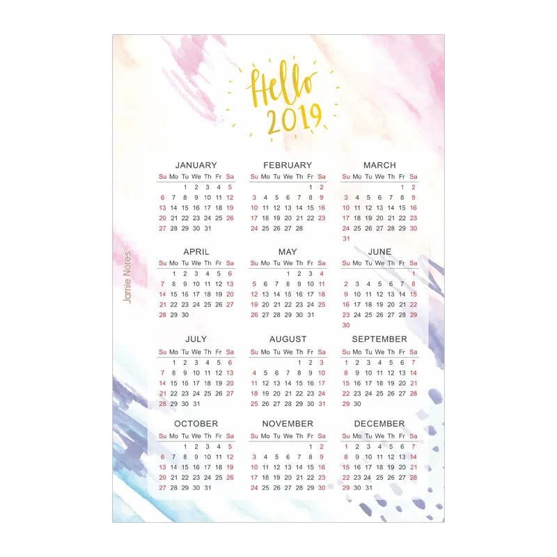 Jamie Notes Foil Gold Watercolor 2019 Calendar Binder Notebook Divider For Filofax A5A6 Spiral Planner Accessories Stationery