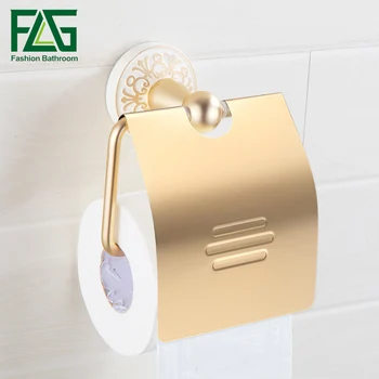 

FLG Toilet Paper Roll Holder Wall Mount Space Aluminum Rack Toilet Paper Holder Gold With White Paper Holder Bathroom Accessorie