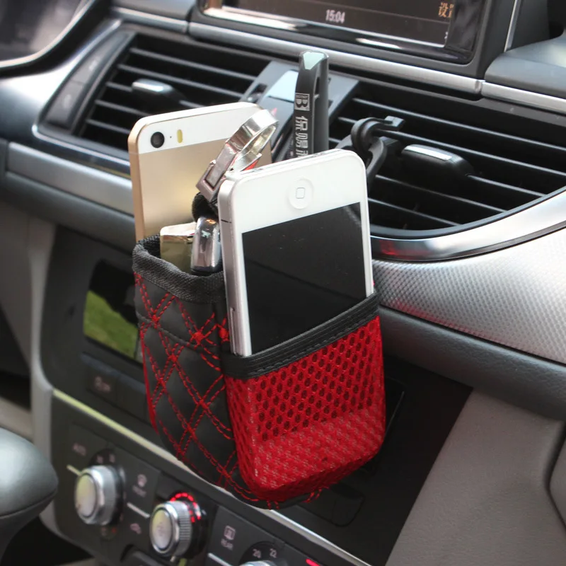 

Car Air Outlet Storage Bag Net Pockets Mobile Phone Holder Keys Holder Cigarette Tray Box Vent Bag Car Organizer