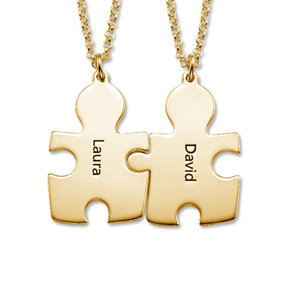 Rompecabezas Nombre Grabado Gargantilla Collares Chapados en oro Para Parejas, Collar Nombre Personalizado Collares Personalizados