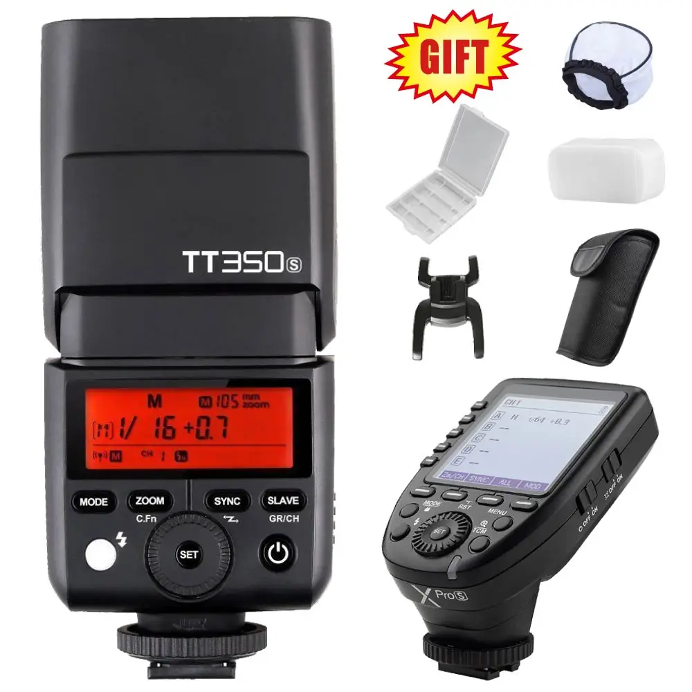 

Godox TT350S TT350 GN36 2.4G TTL HSS Mini Flash Speedlite + XPro-S Flash Transmitter Trigger Kit for Sony Mirrorless Camera