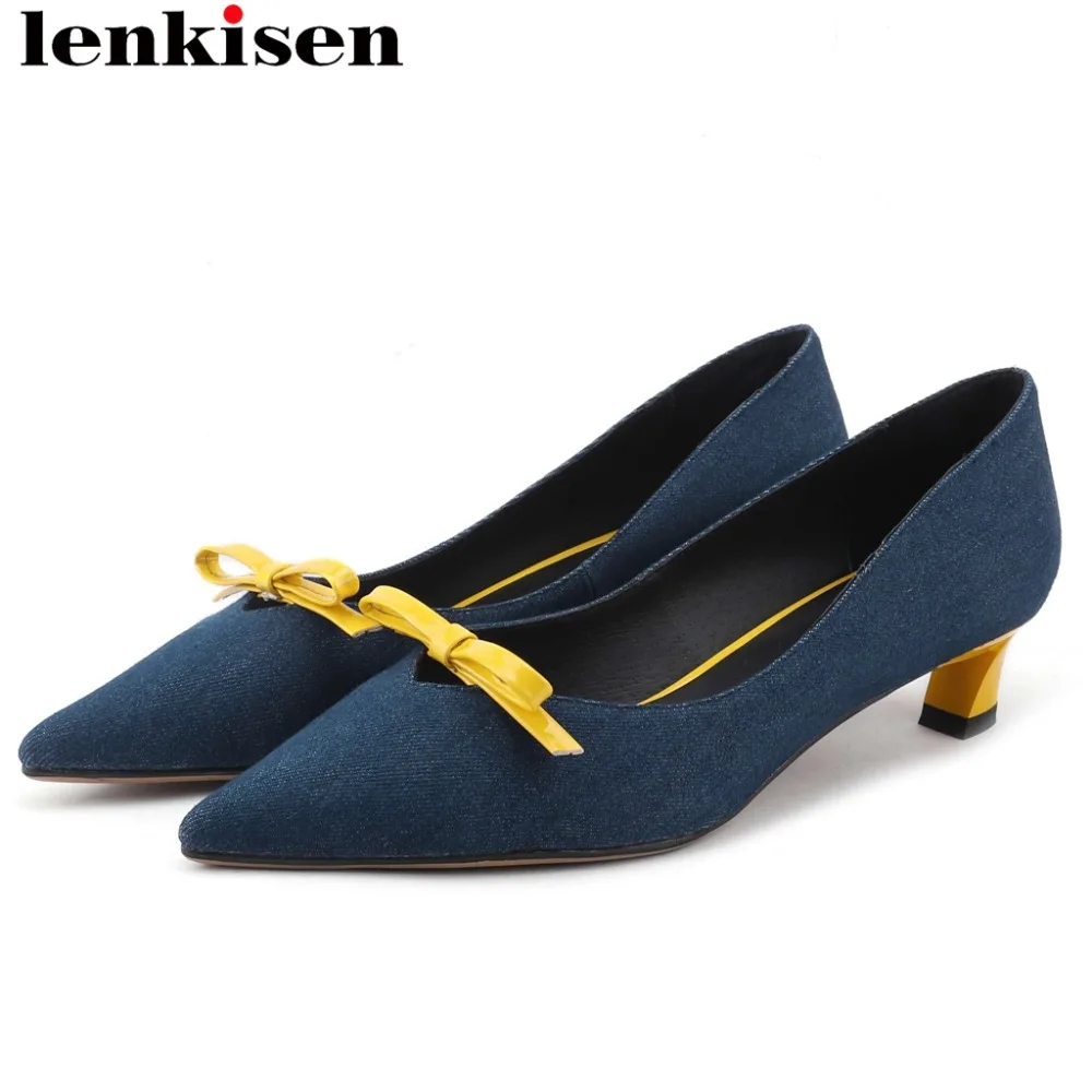 

Lenkisen superstars gorgeous butterfly-knot decoration med heels slip on pointed toe women pumps dress career oxford shoes L23