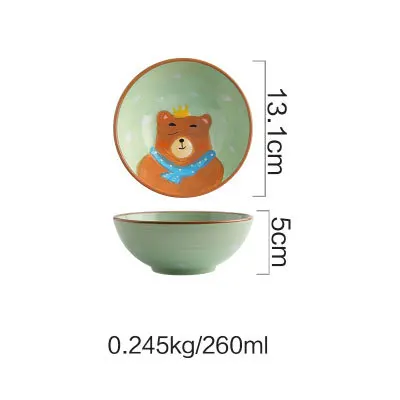 Cute Ceramica Plates Glazed Creative Hand Painted Bowl Spoon Set Breakfast Steak Children's Fruit Plate Animal Dish Cutlery - Цвет: H bear bowl