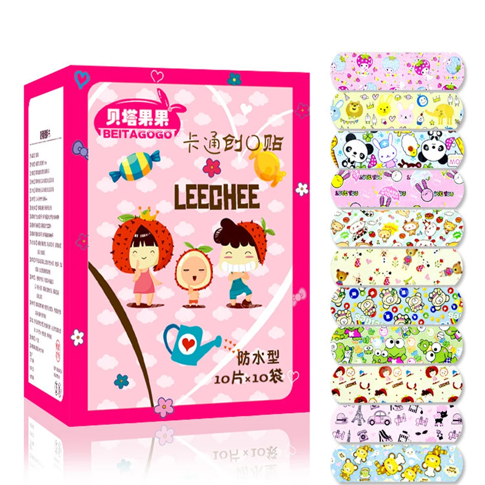 

100PCs Waterproof Breathable Cute Cartoon Band Aid Hemostasis Adhesive Bandages First Aid Emergency Kit For Kids Children