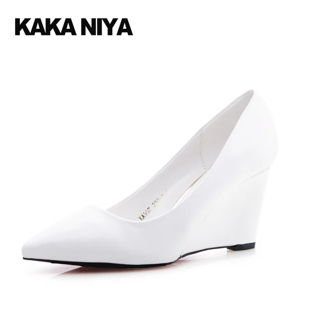 3 Inch White Pointed Toe Office Wedge Shoes Footwear High Heels 3 Inch White Pointed Toe Office Wedge Shoes Footwear High Heels Las Formal Work Slip On