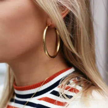 

Simple Trendy Gold Color Geometric Cute crude circle Earrings For Women Lady Fashion Large design drop Earrings Set Jewelry