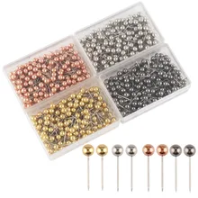 800 штук карты Tacks 1/8 дюймов Ретро пластик+ металлические бусины головы маркировки нажимные булавки, 4 цвета