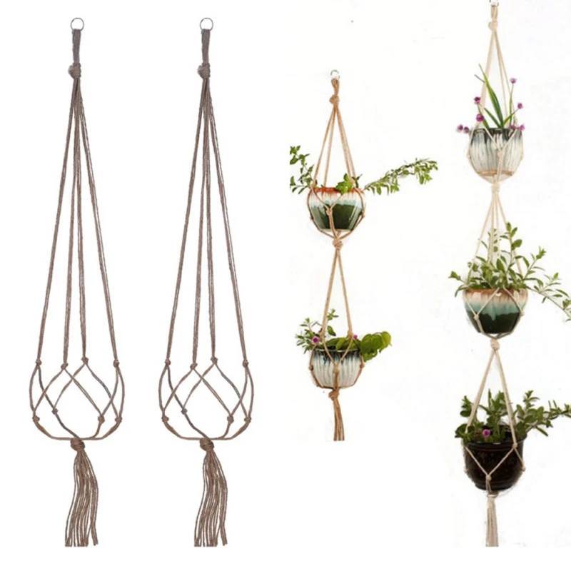 

Wall Hanging Pot Holder Macrame Plant Hanger Hanging Planter Basket Jute Rope Braided Craft