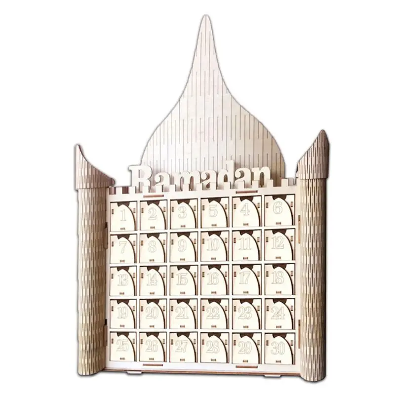 

OOTDTY 2019 NEW Wooden MDF Muslim Eid Mubarak Ramadan Sign Advent Calendar Countdown House Drawer Party DIY Decoration