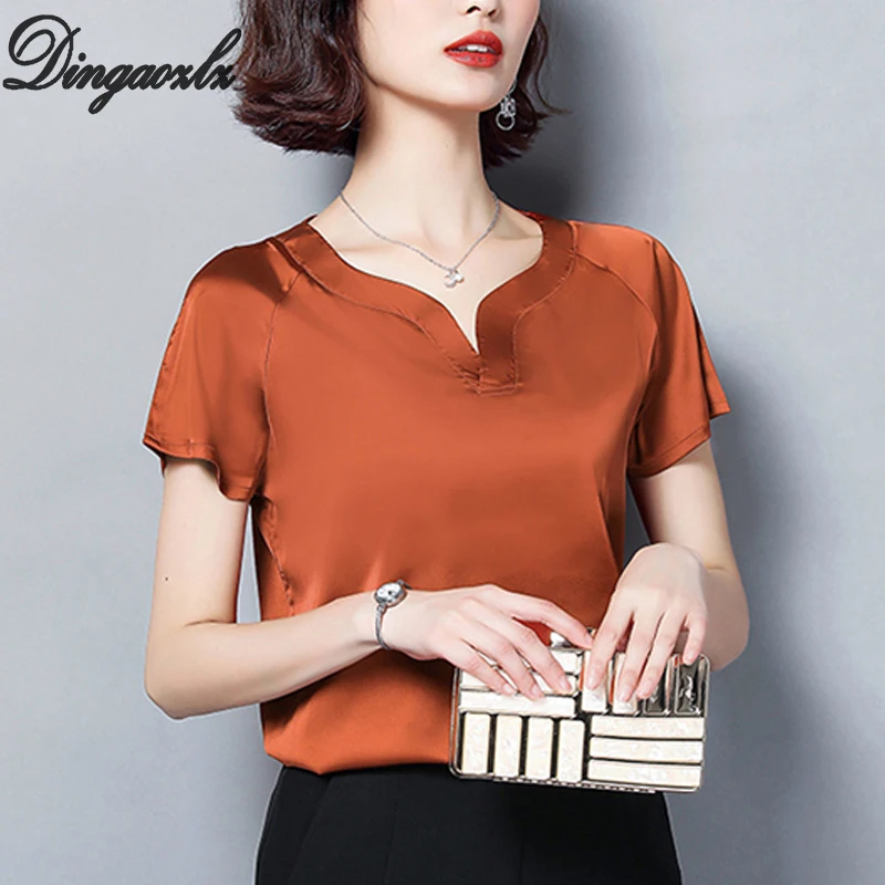 

Dingaozlz fashoin shot sleeve chiffon blouse kroean 2019 new casual clothing women tops elegant female chiffon shirt plus size