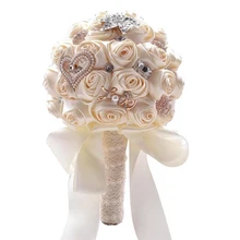 Великолепная бисера Кристалл Букеты Свадебные Ivory Rose невесты цветы искусственный сапфир жемчугом Свадебные букеты