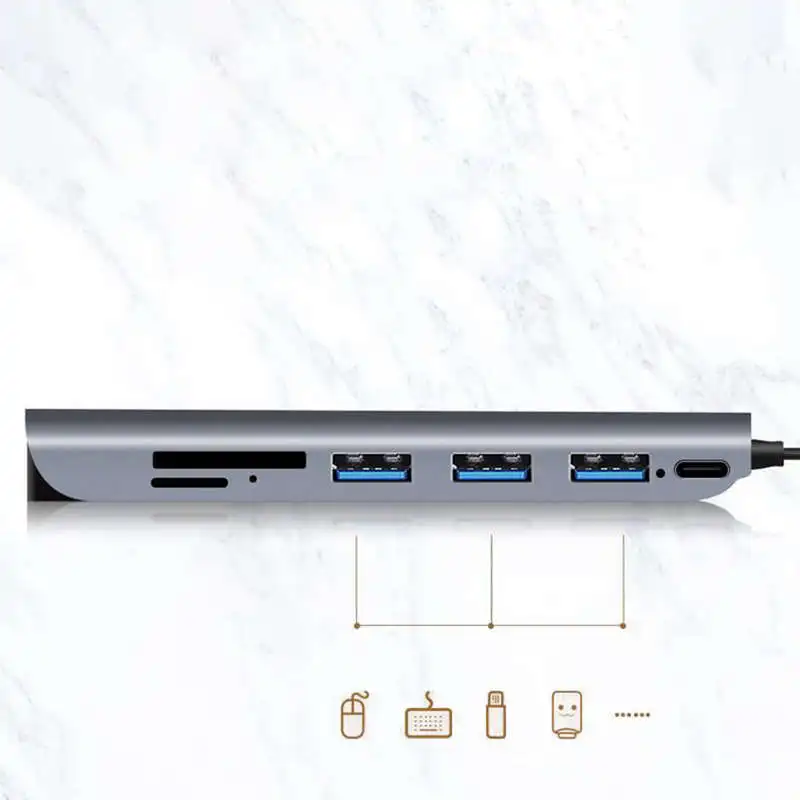 7 в 1 type-C концентратор Usb C адаптер с 4K Hd Hdmi, type-C, Pd зарядный порт, 3 Usb 3,0 порта, Df/Tf карты конвертер Поддержка порта abl