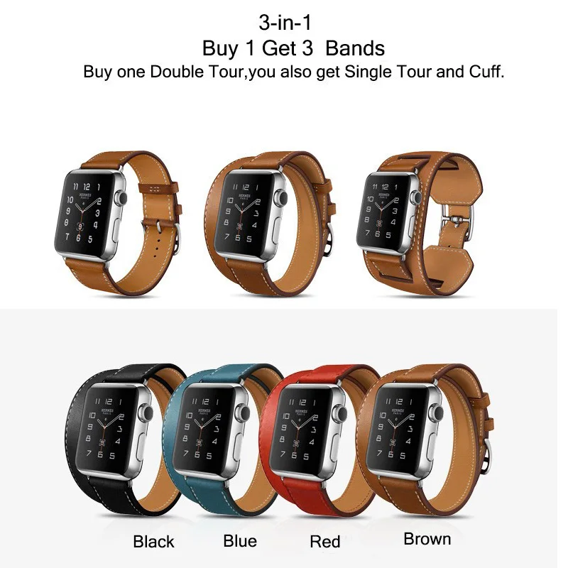

Cuff/Single/Double Tour wraps for apple watch band extra-long genuine Vintage Leather loop 3 types in 1 set 10pcs/lot good price