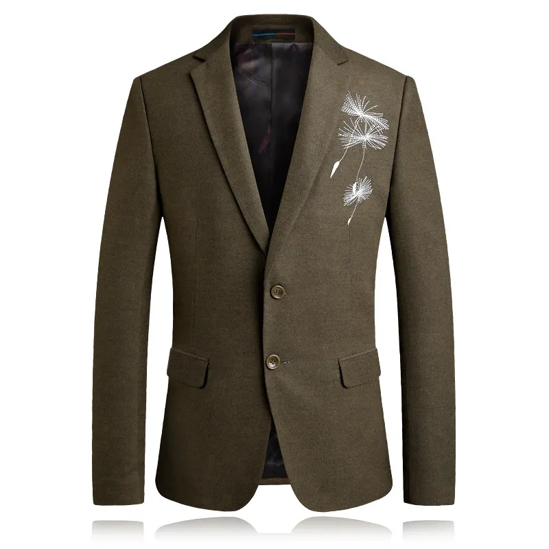 

Suit jacket men's fashion dandelion embroidered blazer spring and autumn men's business casual large size green gray suit jacket
