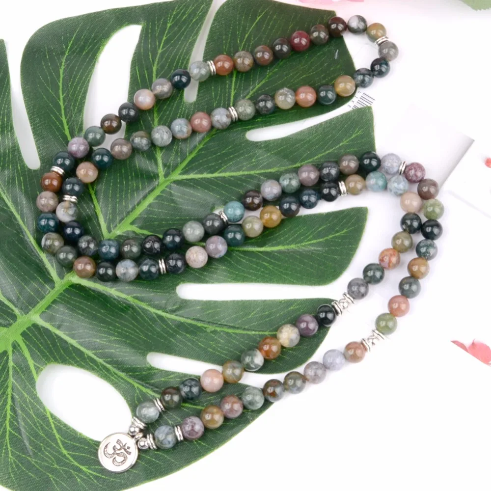Fashion Natural India Agates 108pcs Mala Beads Bracelet OM Charm Bracelets For Women Men Yoga Handmade Jewelry Dropshipping Fashion Jewelry