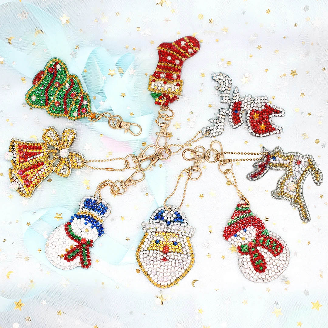 Shirliben Christmas Diy Diamond Painting Keychain Cross Stitch Keyrings On The Bag With Diamonds Santa Claus Deer Snowman YSK17