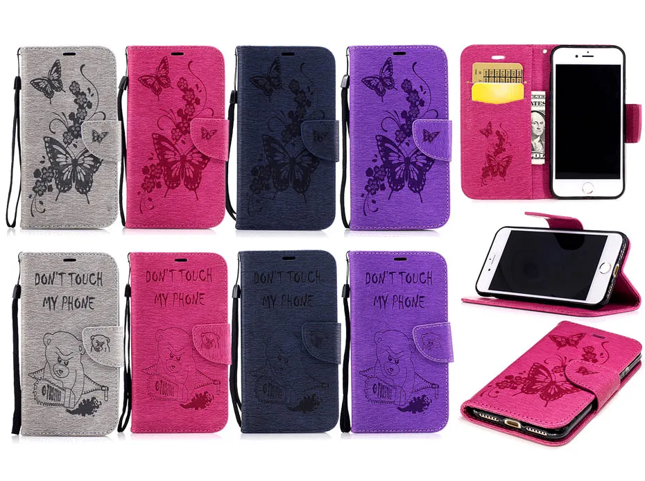 

Flip Leather Hot Butterfly Fly Bear Pattern PU Leather Flip Book Wallet Cell Soft leather case for iPhone 5 5S SE 6 6S 7 7 Plus