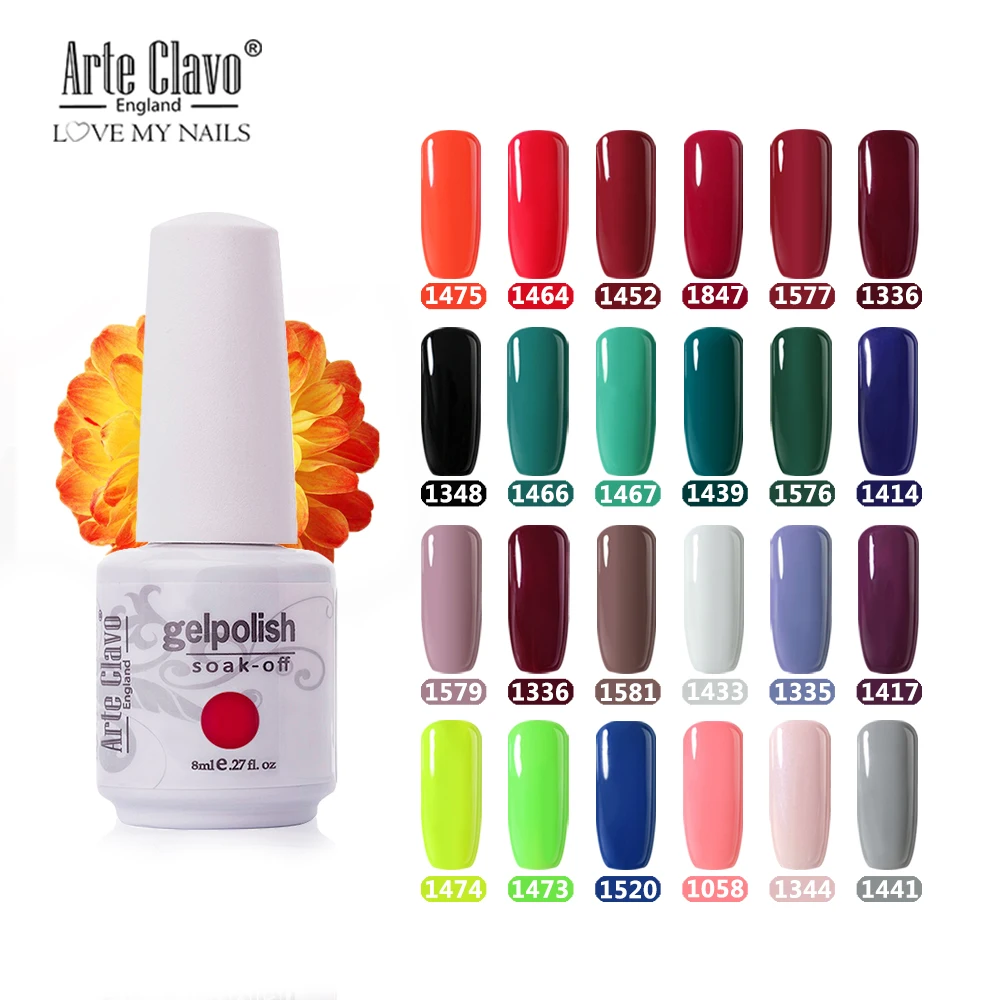 

Arte Clavo 8ml 85 Color Led UV Gel Nail Polish Set Manicure Glitter Nail Art Decorations Makeup Base Gel Varnish Hybrid Soak Off
