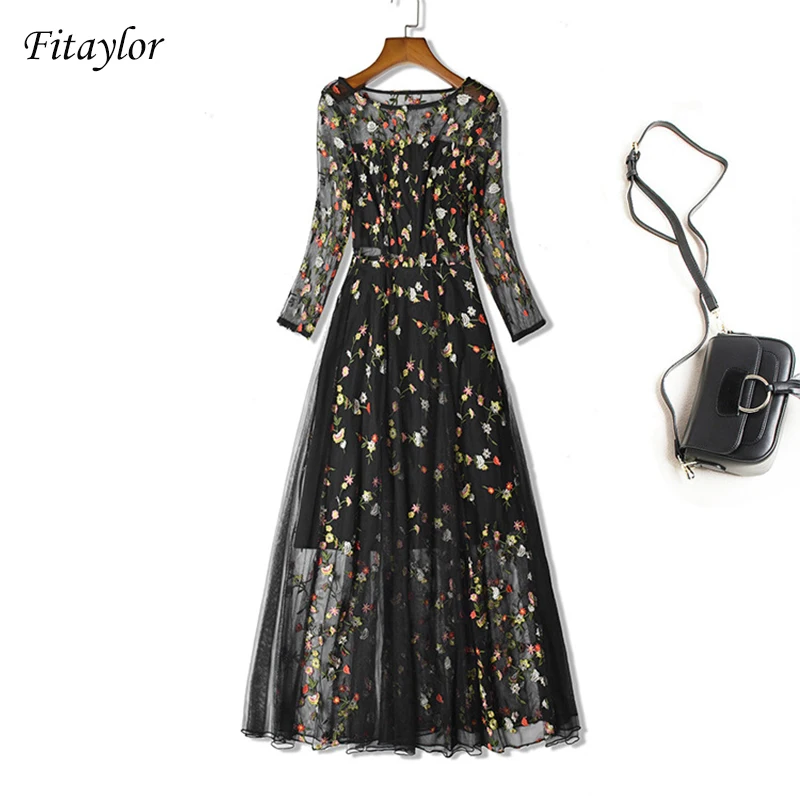 

Fitaylor Summer Plus Size Mesh Embroidery Sexy Dresses Women Elegant Casual Evening Party Dress O Neck Vestidos Mujer