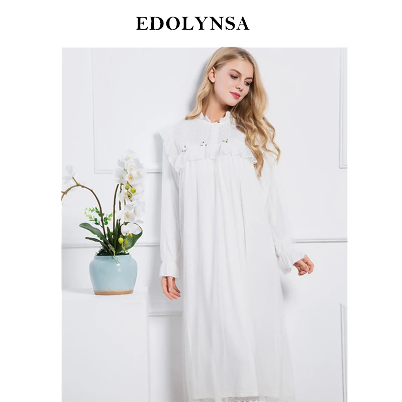 

2019 White Sleep Lounge Women Sleepwear Indoor Clothing Long Nightgowns Sexy Lace Home Dress Vintage Nightdress With Mesh #L125