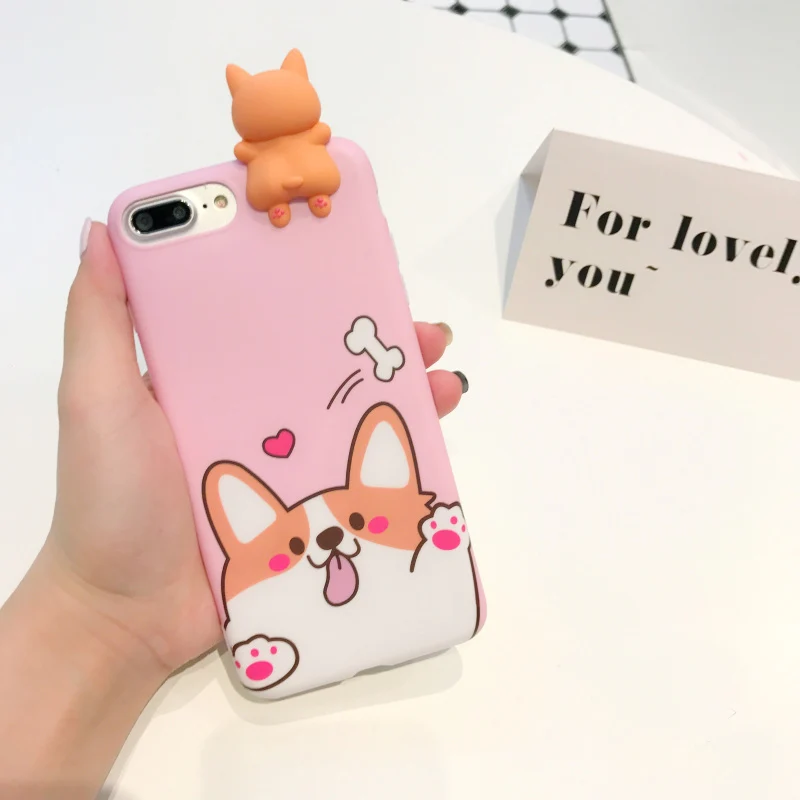 Для iphone 7 7 Plus 3D Welsh Corgi dog чехол для телефона s для iphone 6 6s 6plus 8 8plus милые игрушки для собак мягкий силиконовый чехол-накладка - Цвет: Розовый