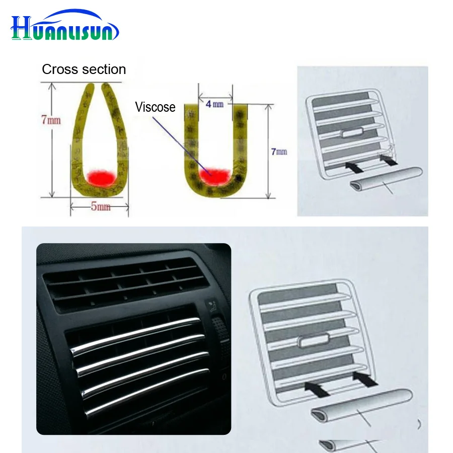 

HUANLISUN 2metres U Style decoration strip Grille Chrome car Automotive air conditioning outlet blade car styling tuyeres
