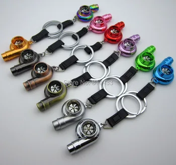 

12 colors Zinc Aolly Whistle Turbo Shape Keychain Bearing Keyring Turbo Charger Key Chain Key Ring