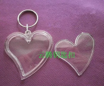 

Free shipping 300pcs Crooked Heart Shaped DIY Acrylic Blank Picture Frame Keychains Transparent Blank Insert Photo Keychains