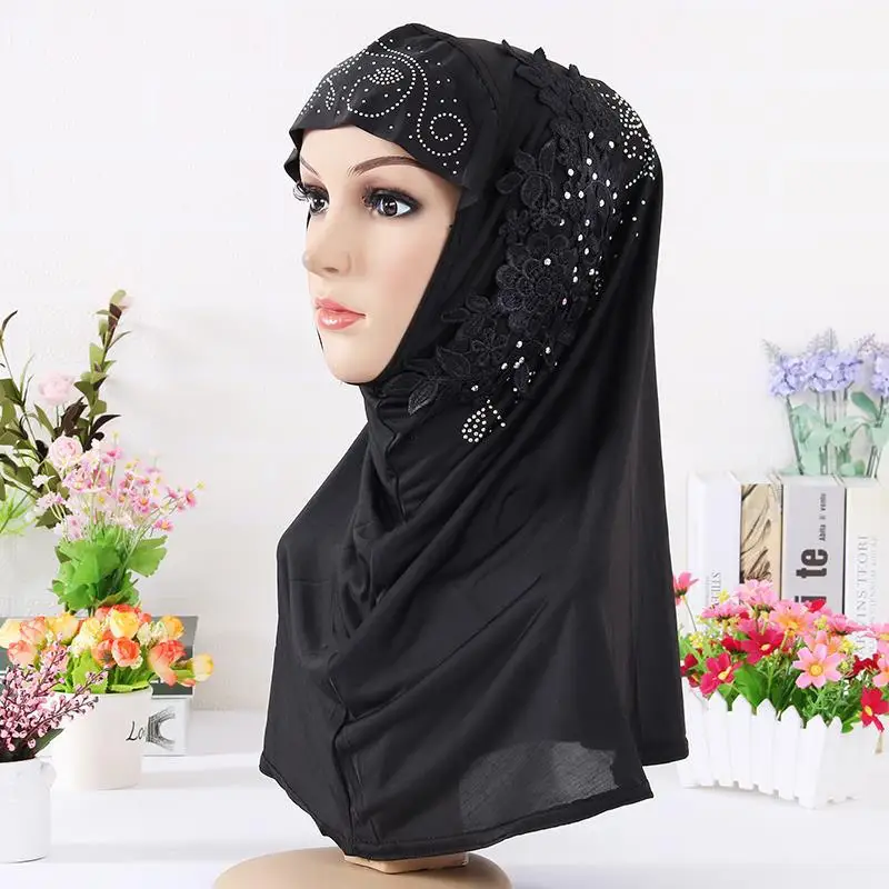 Оптовая продажа исламский горячий сверлильный головной платок мусульманская дамская модная наклейка головной платок Роскошная повязка