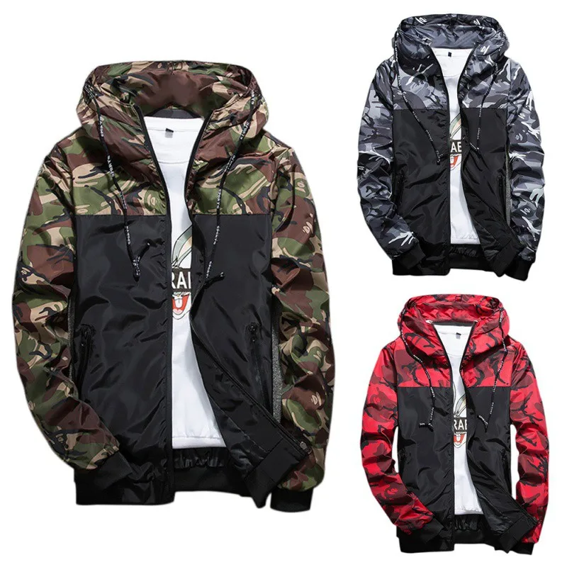 

Man Jacket Spring Autumn Korean Style Slim Hooded Jackets Men Polyester 3 Colors Rib Sleeve Casual Jacket for man T6