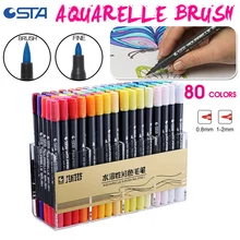 STA, 80 цветов, двойная головка, Двойные наконечники, акварельная кисть, маркер, ручка, набор с наконечником для карандашей, для раскрашивания, рисования, подсветка