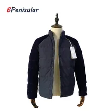 Вельветовые пальто мужчины Зима оформление мужчины пальто свободного покроя Стенд воротник patchwork paisley внутри утепленная куртка для мужчин бизнесменов