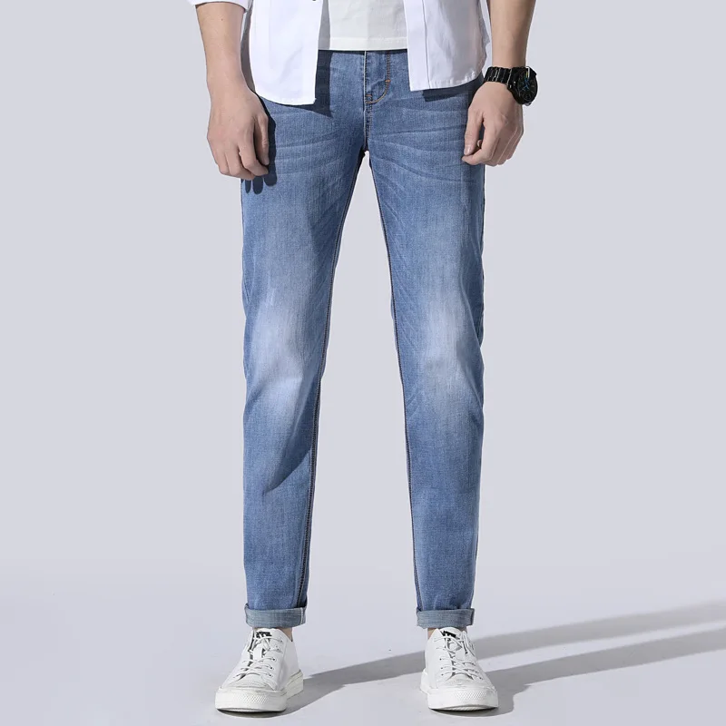 

2019 Spring Men Casual Lightweight Long Denim Pencil Pants Slim Straight Jean Pants Summer Male High Quality Trousers Plus Size
