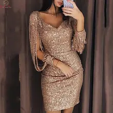 Сексуальные темно-синие короткие вечерние платья русалки, новинка, рукав три четверти, v-образный вырез, вечерние платья, вечерние платья с блестками