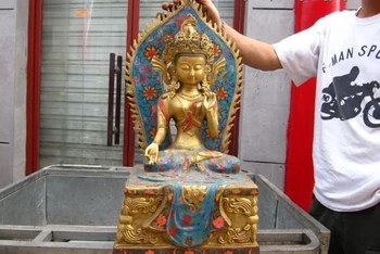 

Buddhism Bronze Copper cloisonne White TaRa Kwan-yin Guan Yin Bodhisattva Statue